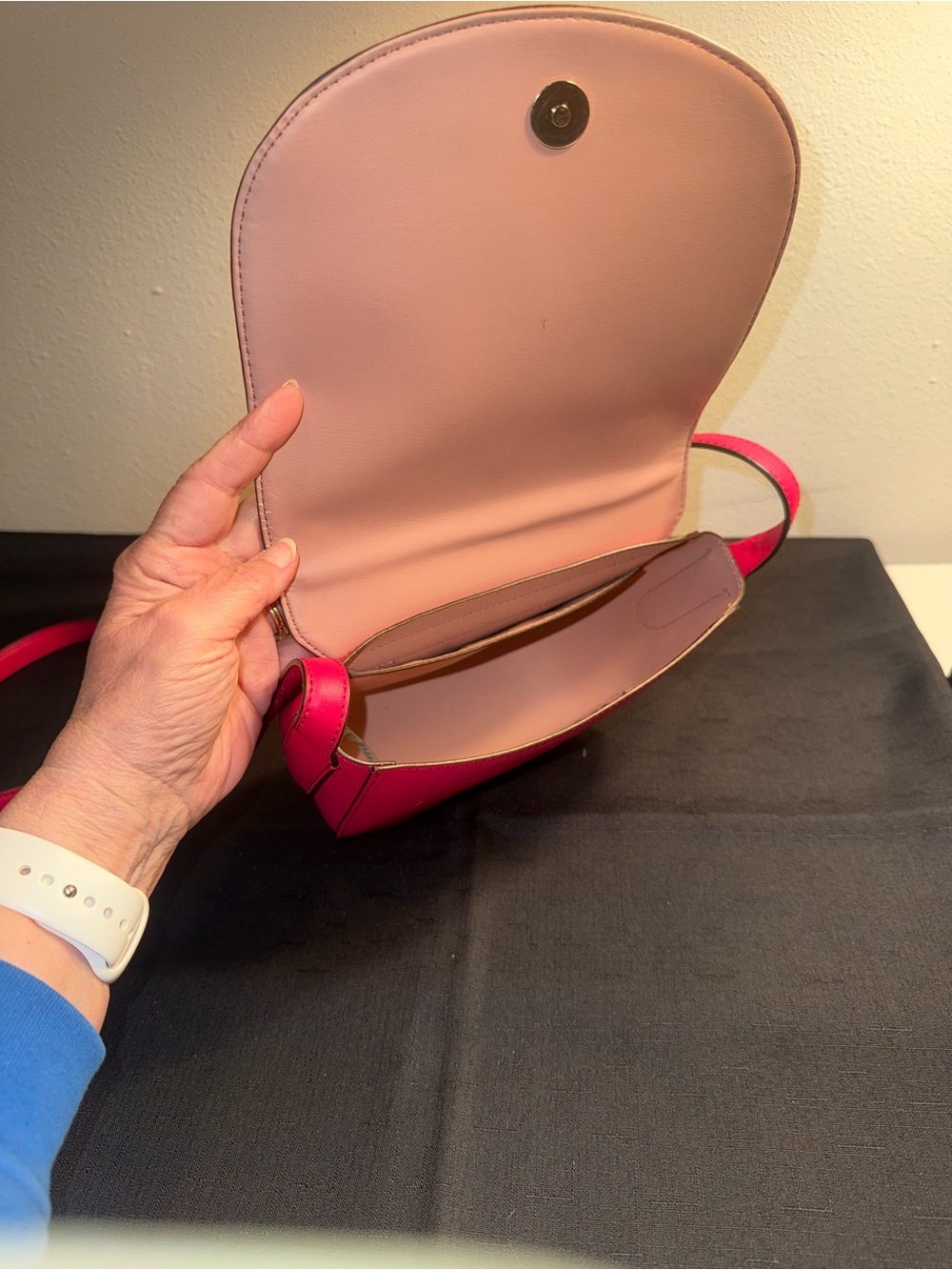 Ralph Lauren Hot Pink Leather Saddle Crossbody with Tassel - Picture 5 of 12